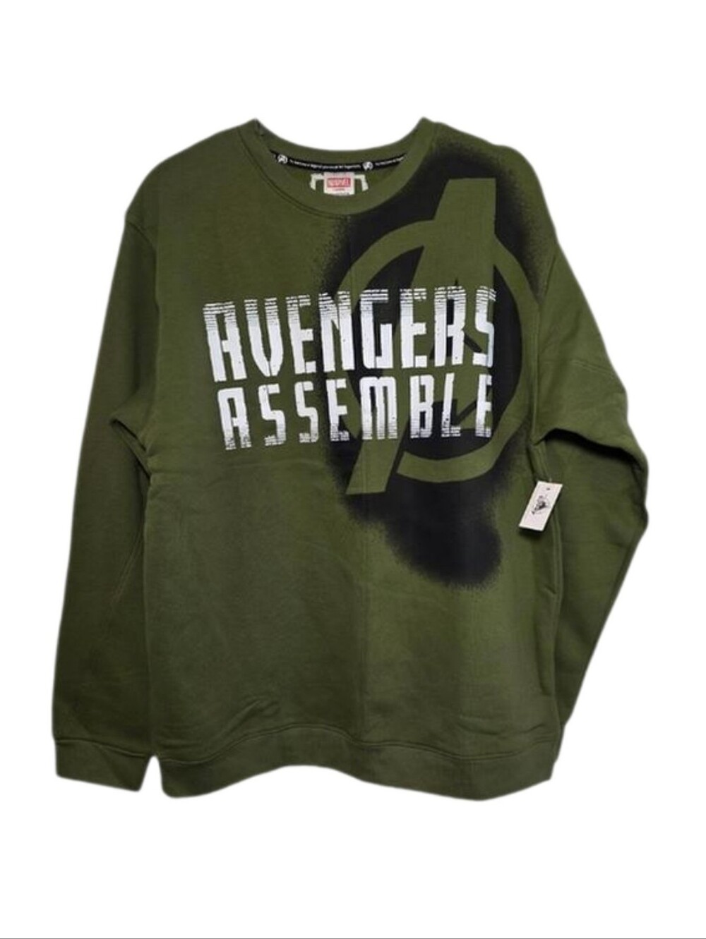 Disney Parks Marvel AVENGERS ASSEMBLE Army Green Crewneck Sweatshirt Size M NWT